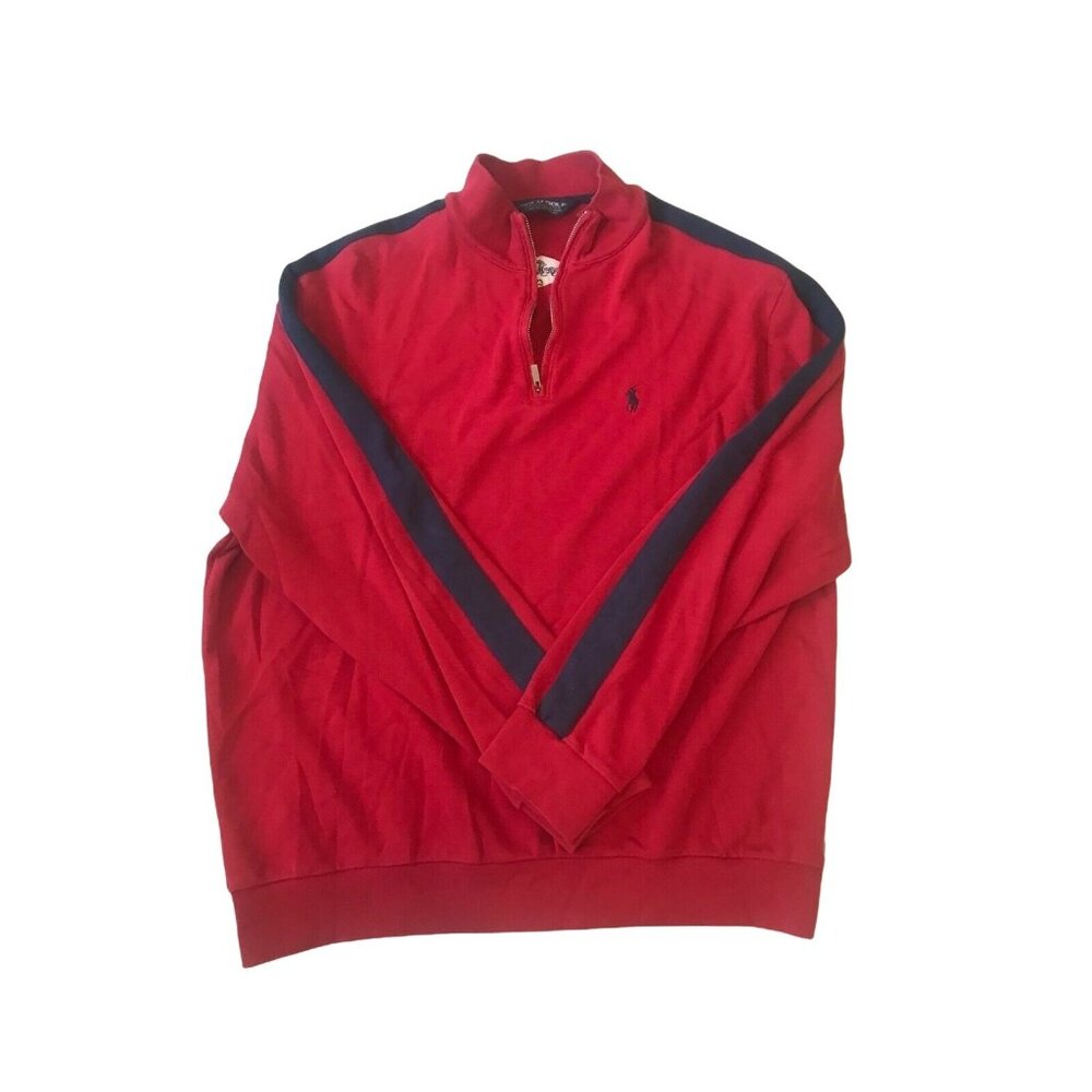 Polo Golf Ralph Lauren Red & Navy 1/4 Zip Sweater XL Cotton Pullover